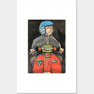 Retro Scooter, Classic Scooter, Scooterist, Scootering, Scooter Rider, Mod Art Posters and Art